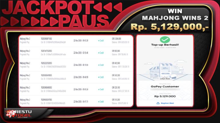 Bukti Jackpot RESTUTOGEL Slot Online Minggu 22 Maret 2026 Rp. 5,129,000 – LUNAS.